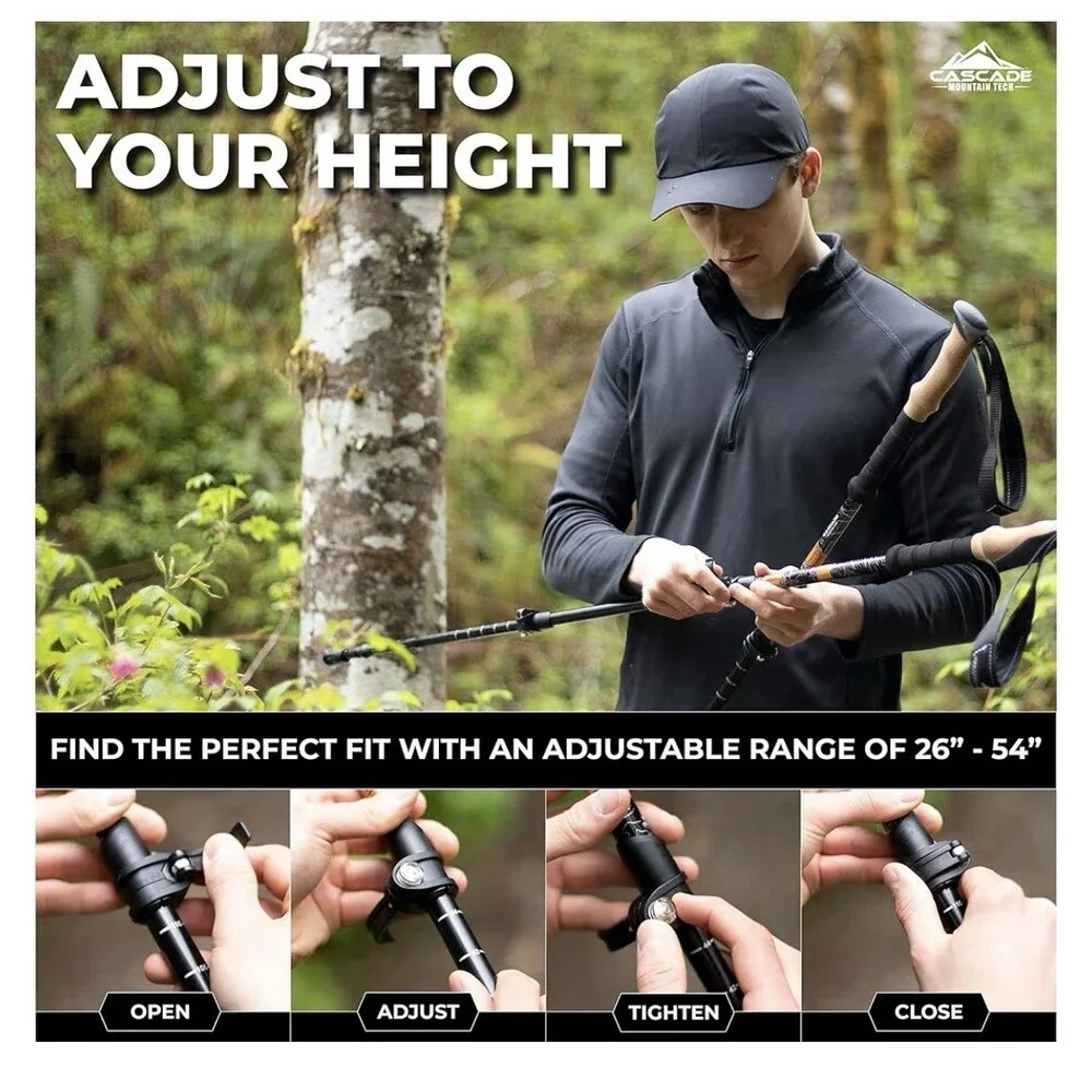 Trekking Poles Cascade Mountain Tech Quick Lock Cork Grip  26”-54” Walking Stick